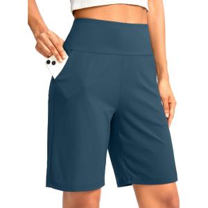 imageG Gradual Womens Bermuda Long Shorts with Pockets 9quot High Waisted Knee Length Shorts for Women Walking Athletic WorkoutIndigo
