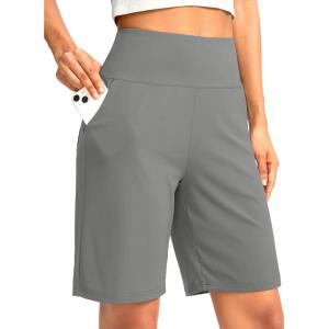 imageG Gradual Womens Bermuda Long Shorts with Pockets 9quot High Waisted Knee Length Shorts for Women Walking Athletic WorkoutLight Grey
