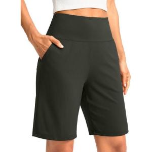 imageG Gradual Womens Bermuda Long Shorts with Pockets 9quot High Waisted Knee Length Shorts for Women Walking Athletic WorkoutOlive