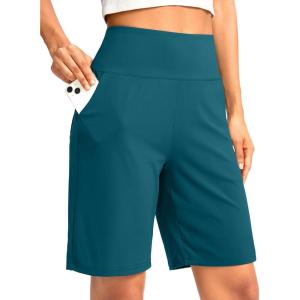 imageG Gradual Womens Bermuda Long Shorts with Pockets 9quot High Waisted Knee Length Shorts for Women Walking Athletic WorkoutPeacock Green