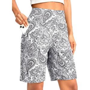 imageG Gradual Womens Bermuda Long Shorts with Pockets 9quot High Waisted Knee Length Shorts for Women Walking Athletic WorkoutWhite Paisley