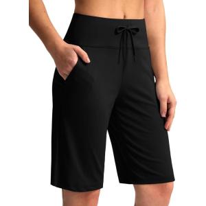 imageG Gradual Womens Bermuda Shorts with Pockets 11quot Knee Length Stretch Comfy Drawstring Long Shorts for Women Summer WalkingBlack