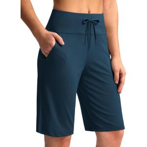 imageG Gradual Womens Bermuda Shorts with Pockets 11quot Knee Length Stretch Comfy Drawstring Long Shorts for Women Summer WalkingBorealis Green