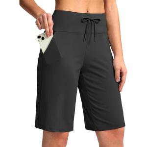 imageG Gradual Womens Bermuda Shorts with Pockets 11quot Knee Length Stretch Comfy Drawstring Long Shorts for Women Summer WalkingDark Grey