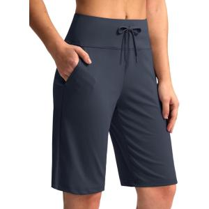 imageG Gradual Womens Bermuda Shorts with Pockets 11quot Knee Length Stretch Comfy Drawstring Long Shorts for Women Summer WalkingDusty Blue