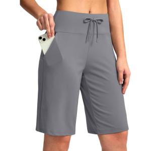 imageG Gradual Womens Bermuda Shorts with Pockets 11quot Knee Length Stretch Comfy Drawstring Long Shorts for Women Summer WalkingLight Grey