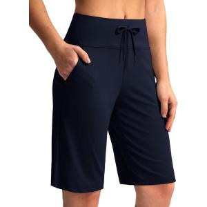 imageG Gradual Womens Bermuda Shorts with Pockets 11quot Knee Length Stretch Comfy Drawstring Long Shorts for Women Summer WalkingNavy
