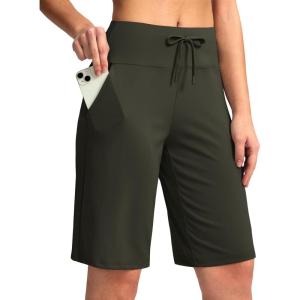 imageG Gradual Womens Bermuda Shorts with Pockets 11quot Knee Length Stretch Comfy Drawstring Long Shorts for Women Summer WalkingOlive