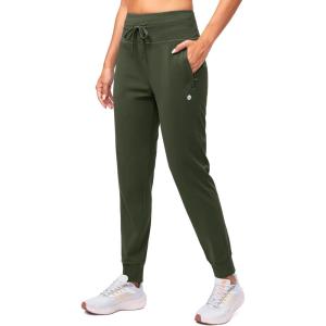 imageG Gradual Womens Fleece Lined Joggers High Waisted Water Resistant Thermal Winter Sweatpants Running Hiking PocketsOlive