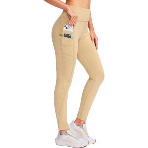 imageG Gradual Womens Fleece Lined Winter Leggings with Pockets Water Resistant High Waisted Thermal Warm Pants Running HikingDark Khaki