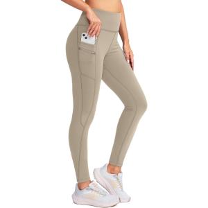 imageG Gradual Womens Fleece Lined Winter Leggings with Pockets Water Resistant High Waisted Thermal Warm Pants Running HikingKhaki