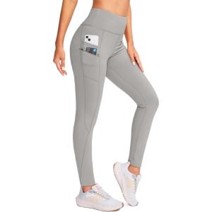imageG Gradual Womens Fleece Lined Winter Leggings with Pockets Water Resistant High Waisted Thermal Warm Pants Running HikingLight Grey