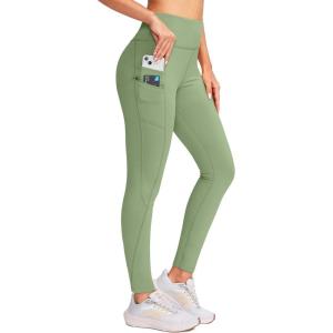 imageG Gradual Womens Fleece Lined Winter Leggings with Pockets Water Resistant High Waisted Thermal Warm Pants Running HikingSage Green