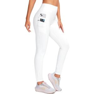 imageG Gradual Womens Fleece Lined Winter Leggings with Pockets Water Resistant High Waisted Thermal Warm Pants Running HikingWhite