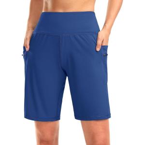 imageG Gradual Womens High Waisted 9quot Bermuda Shorts with Zipper Pockets Athletic Workout Long Shorts for Women Knee LengthBlue