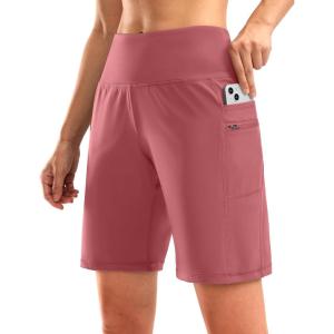 imageG Gradual Womens High Waisted 9quot Bermuda Shorts with Zipper Pockets Athletic Workout Long Shorts for Women Knee LengthBriar Rose