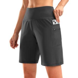 imageG Gradual Womens High Waisted 9quot Bermuda Shorts with Zipper Pockets Athletic Workout Long Shorts for Women Knee LengthDark Grey