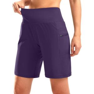 imageG Gradual Womens High Waisted 9quot Bermuda Shorts with Zipper Pockets Athletic Workout Long Shorts for Women Knee LengthDark Purple