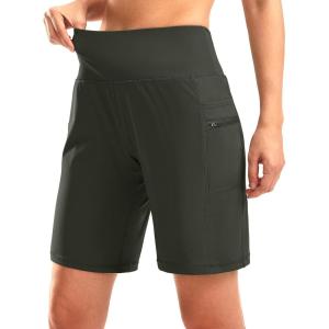 imageG Gradual Womens High Waisted 9quot Bermuda Shorts with Zipper Pockets Athletic Workout Long Shorts for Women Knee LengthOlive Green