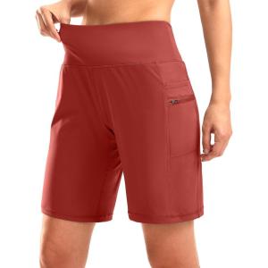 imageG Gradual Womens High Waisted 9quot Bermuda Shorts with Zipper Pockets Athletic Workout Long Shorts for Women Knee LengthSavannah Red