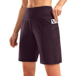 imageG Gradual Womens High Waisted 9quot Bermuda Shorts with Zipper Pockets Athletic Workout Long Shorts for Women Knee LengthWine
