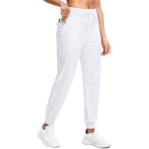 imageG Gradual Womens Joggers Zip Pockets Drawstring Gym Sweatpants High Waisted Tapered Pants for Workout Travel LoungeWhite