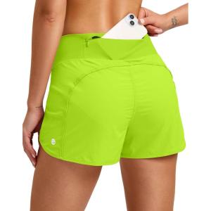 imageG Gradual Womens Running Shorts with Mesh Liner 3quot Workout Athletic Shorts for Women with Phone PocketsFluorescent Green