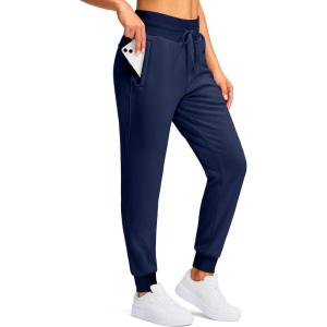 imageG Gradual Womens Sherpa Fleece Lined Pants with Zipper Pockets Winter Warm Joggers High Waisted Fleece SweatpantsNavy