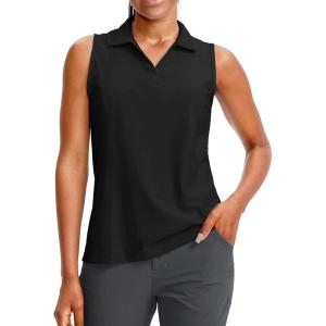 imageG Gradual Womens Sleeveless Golf Polo Shirts Tennis Quick Dry Collared Tank Tops VNeck Polos for WomenBlack