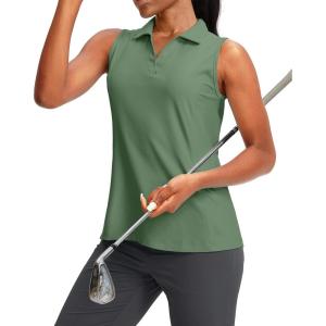 imageG Gradual Womens Sleeveless Golf Polo Shirts Tennis Quick Dry Collared Tank Tops VNeck Polos for WomenGreen
