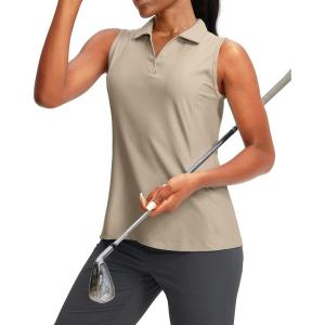 imageG Gradual Womens Sleeveless Golf Polo Shirts Tennis Quick Dry Collared Tank Tops VNeck Polos for WomenKhaki