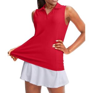 imageG Gradual Womens Sleeveless Golf Polo Shirts Tennis Quick Dry Collared Tank Tops VNeck Polos for WomenRed