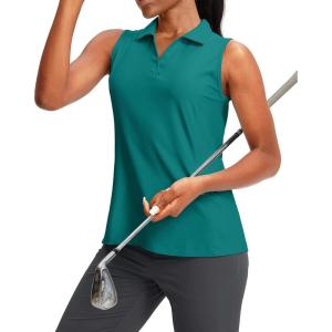 imageG Gradual Womens Sleeveless Golf Polo Shirts Tennis Quick Dry Collared Tank Tops VNeck Polos for WomenTeal