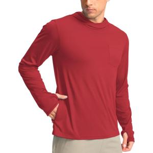 imageMens Sun Protection Shirts UPF 50 Long Sleeve Hoodie with 2 Pockets UV SPF Fishing Hiking Rash Guard ShirtsDark Red