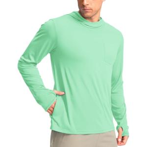 imageMens Sun Protection Shirts UPF 50 Long Sleeve Hoodie with 2 Pockets UV SPF Fishing Hiking Rash Guard ShirtsMint Green