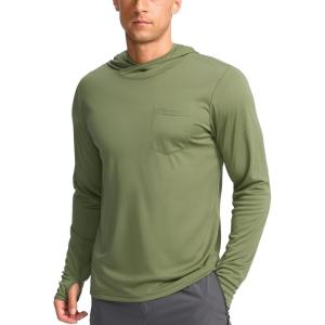 imageMens Sun Protection Shirts UPF 50 Long Sleeve Hoodie with 2 Pockets UV SPF Fishing Hiking Rash Guard ShirtsOlive