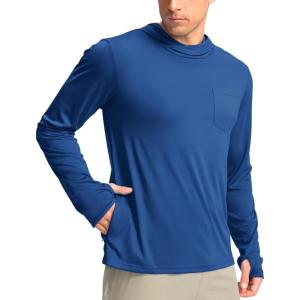 imageMens Sun Protection Shirts UPF 50 Long Sleeve Hoodie with 2 Pockets UV SPF Fishing Hiking Rash Guard ShirtsRoyal Blue