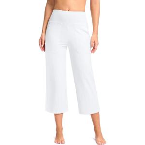 imageWomens Capri Pants with Pockets High Waist Yoga Pants Wide Leg Workout Crop Summer Pants for Casual Travel ExerciseWhite