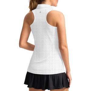 imageWomens Sleeveless Golf Shirt Zip Up Quick Dry Collared Tank Tops Racerback Tennis Athletic Polo Shirts for WomenBlack Dot