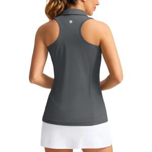 imageWomens Sleeveless Golf Shirt Zip Up Quick Dry Collared Tank Tops Racerback Tennis Athletic Polo Shirts for WomenDark Grey