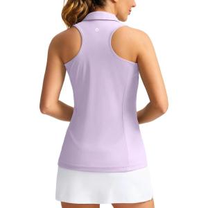 imageWomens Sleeveless Golf Shirt Zip Up Quick Dry Collared Tank Tops Racerback Tennis Athletic Polo Shirts for WomenLight Purple