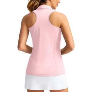 imageWomens Sleeveless Golf Shirt Zip Up Quick Dry Collared Tank Tops Racerback Tennis Athletic Polo Shirts for WomenPink