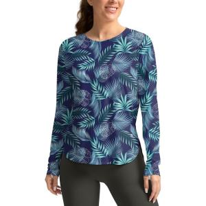 imageWomens Sun Shirts UPF 50 Long Sleeve UV Protection Shirt Lightweight Quick Dry Workout Hiking Tops for WomenBlue Leaf