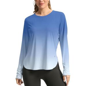 imageWomens Sun Shirts UPF 50 Long Sleeve UV Protection Shirt Lightweight Quick Dry Workout Hiking Tops for WomenBlueWhite Gradient