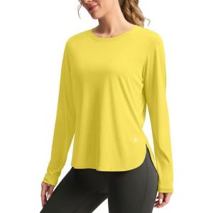 imageWomens Sun Shirts UPF 50 Long Sleeve UV Protection Shirt Lightweight Quick Dry Workout Hiking Tops for WomenLemon Yellow