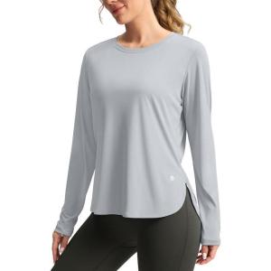 imageWomens Sun Shirts UPF 50 Long Sleeve UV Protection Shirt Lightweight Quick Dry Workout Hiking Tops for WomenLight Grey