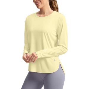imageWomens Sun Shirts UPF 50 Long Sleeve UV Protection Shirt Lightweight Quick Dry Workout Hiking Tops for WomenLight Yellow
