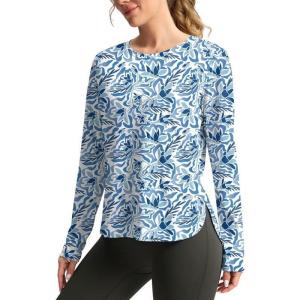 imageWomens Sun Shirts UPF 50 Long Sleeve UV Protection Shirt Lightweight Quick Dry Workout Hiking Tops for WomenPeri Blue Freesia