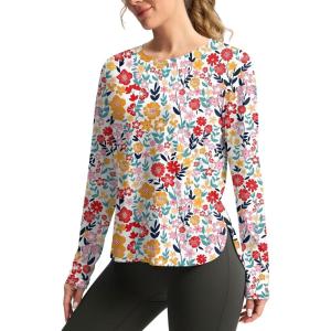 imageWomens Sun Shirts UPF 50 Long Sleeve UV Protection Shirt Lightweight Quick Dry Workout Hiking Tops for WomenPink Floral