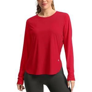 imageWomens Sun Shirts UPF 50 Long Sleeve UV Protection Shirt Lightweight Quick Dry Workout Hiking Tops for WomenRed